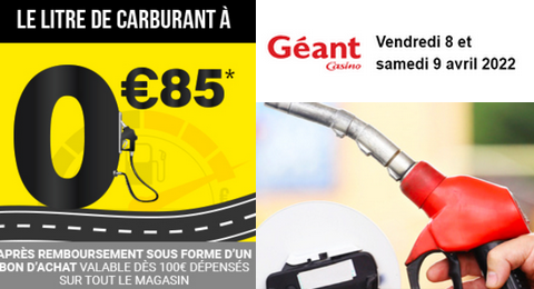 Géant Casino : Le Litre de Carburant à 0.85€ le Vendredi 8 et Samedi 9 Avril 2022