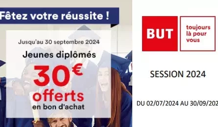 Bon Plan But : 30€ Offerts en Bon d'achat aux Bacheliers et Nouveaux Diplômés Session 2024