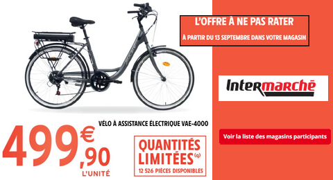 Intermarché L’offre à ne pas Rater : Vélo électrique VAE-4000 à 499.90€