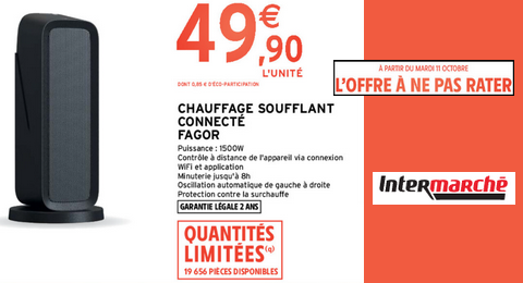 Intermarché L’offre à ne pas Rater : Chauffage Soufflant Connecté Fagor à 49.90€