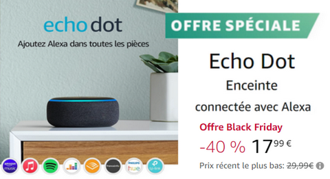 Bon Plan : Echo Dot Enceinte connectée Amazon 3eme Génération à 17.99€ au lieu de 29.99€