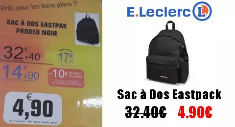 Bon Plan E.Leclerc – EastPack : Sac à Dos Eastpak Padded Noir à 4.90€ au lieu de 32.40€
