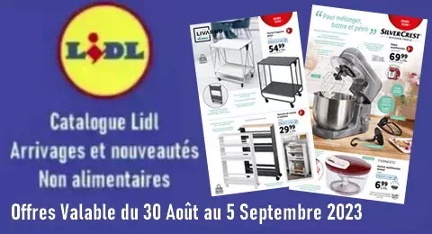 Catalogue Lidl Valable du 30 Août au 5 Septembre 2023 Arrivages et Nouveautés non alimentaires