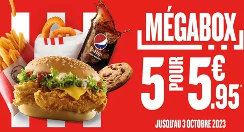 KFC offre Promo : MégaBox 5 produits = 5.95€