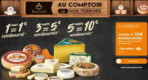 Offre de Remboursement Emilien : Jusqu’à 10€ remboursés sur l’achat de Fromages Chez Carrefour