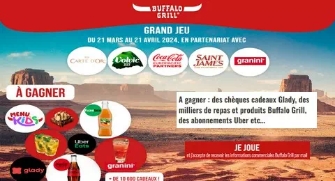 Grand Jeu Buffalo Grill Plus de 10.000 Cadeaux à Gagner
