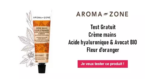 Free Cosmetic Testing Test Gratuit : Crème mains Acide hyaluronique & Avocat BIO Fleur d’oranger – Aromazone