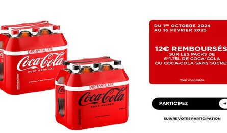 Coca-Cola Jusqu'à 12€ Remboursés sur les Packs Coca-Cola