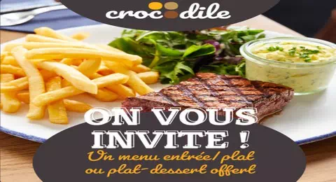 Restaurant Crocodile 1 menu entrée-plat ou plat-dessert Gratuit