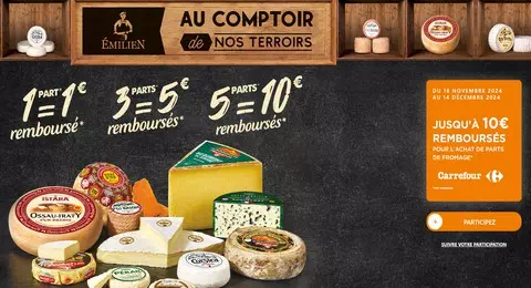 Offre de Remboursement Emilien : Jusqu’à 10€ remboursés sur l’achat de Fromages Chez Carrefour