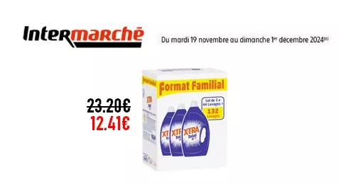 Intermarché : Lessive Liquide XTRA Total 132 Lavages à 12.41€ au lieu de 23.20€