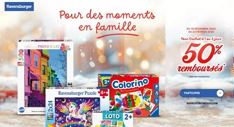 Ravensburger Offre de Remboursement : 50% Remboursés jusqu’à 2 Jeux