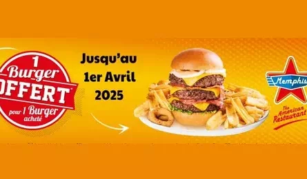 Memphis Restaurant 1 Burger Acheté = 1 Burger offert