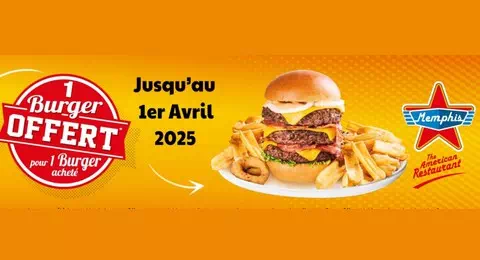 Memphis Restaurant : 1 Burger Acheté = 1 Burger Offert