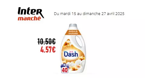 Intermarché : Lessive Liquide Dash 40 Lavages à 4.57€ au lieu de 10.50€