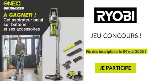 Concours Ryobi 1 Aspirateur Balais sur Batterie et ses Accessoires à Gagner