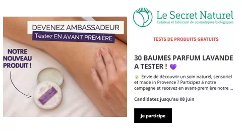 Test Gratuit Le Secret Naturel : 30 Baumes Parfum LAVANDE à Tester