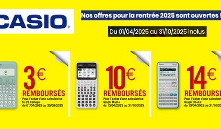 Casio Offre de Remboursement : Jusqu'à 14€ Remboursés pour l'achat d'une Calculatrice Casio