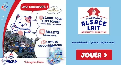 Concours ALSACE LAIT MICHA fête les 50 ans d’Europa Park 41 Lots à Gagner