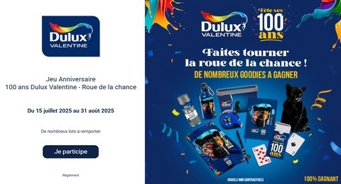 Jeu Anniversaire 100 Ans Dulux Valentine Roue de La Chance 134 Lots à Gagner