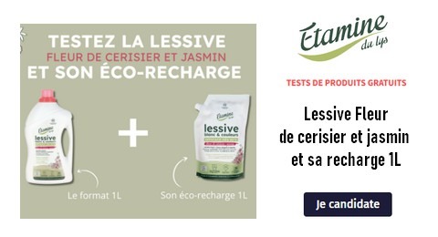 Test Gratuit Etamine du lys : Lessive Fleur de cerisier et jasmin et sa recharge 1L