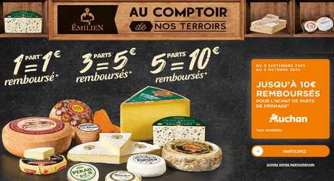 Emilien Offre de Remboursement : Votre Fromage jusqu'à 10€ Remboursé Chez Auchan