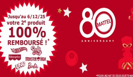 Offre Mattel Noël 2025 Votre 2ème Jouets Mattel 100% Remboursé