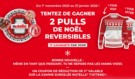 Nutella Grand Jeu de Noël des Milliers de Pulls de Noël Nutella à Gagner
