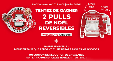 Nutella Grand Jeu de Noël des Milliers de Pulls de Noël Nutella à Gagner