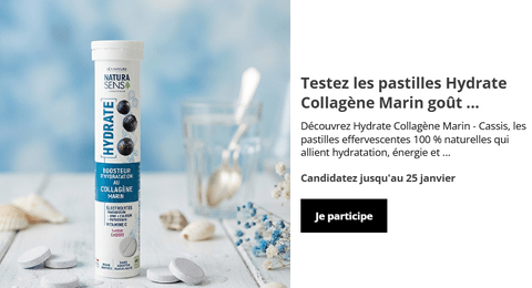 Test Gratuit Produits Natura Sens : Pastilles Hydrate Collagène Marin goût Cassis
