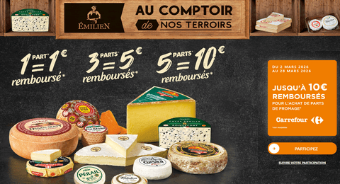 Emilien Offre de Remboursement : Votre Fromage jusqu&rsquo;à 10€ Remboursé Chez Carrefour