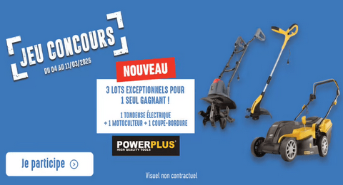 Grand Jeu Brico Cash 1 motoculteur électrique + 1 tondeuse électrique + 1 coupe-bordure électrique à Gagner