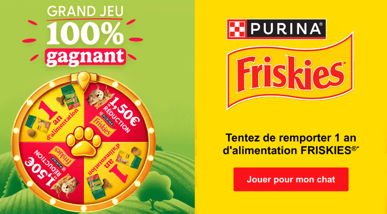 Grand Jeu Purina Friskies 100% Gagnant 1 an d'alimentation pour Chien ou Chat à Gagner