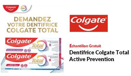 Échantillons Gratuits Dentifrice Colgate Total Active Prevention