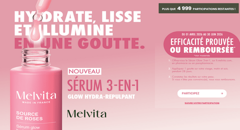 Offre de Remboursement Sérum Glow 3-en-1 Melvita Satisfait ou 100% Remboursé