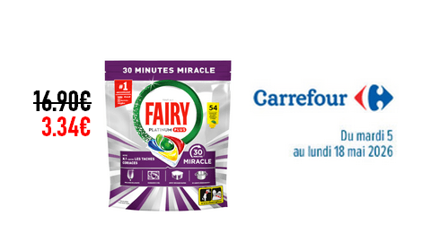 Carrefour Promotion Optimisations Capsules Lave Vaisselle Fairy 3.34€ au lieu de 16.90€