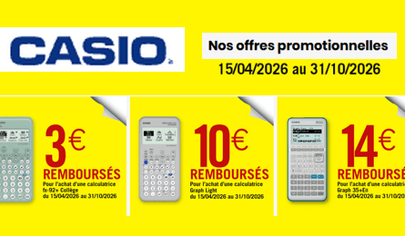 Casio offre de Remboursement : Calculatrice Casio de 3€ à 14 € Remboursés