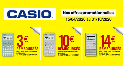 Casio offre de Remboursement : Calculatrice Casio de 3€ à 14 € Remboursés