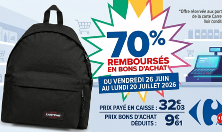 Carrefour Sac à Dos Eastpak à 9,61€ au lieu de 32,03€