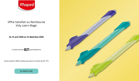 Offre de Remboursement Maped Stylo d’écriture Kidy Learn Magic Satisfait ou 100% Remboursé