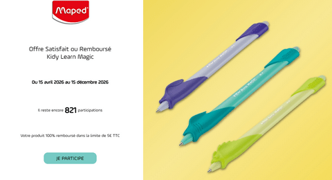 Offre de Remboursement Maped Stylo d’écriture Kidy Learn Magic Satisfait ou Remboursé