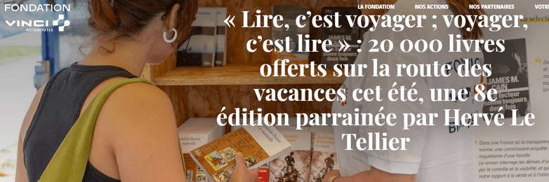 Lire c’est Voyager Voyager c’est Lire 20.000 Livres Offerts sur les Aires de Repos d'autoroutes