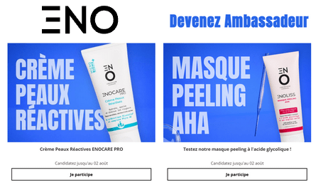 Tests Produits ENO Produits Soins et Beauté à Tester