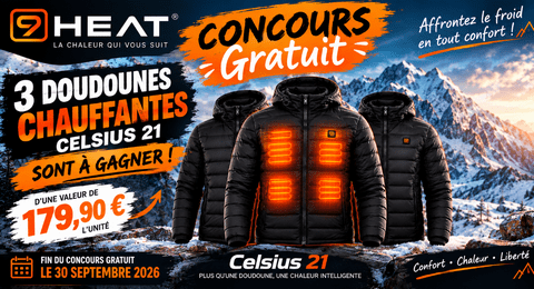 Concours Gratuit 9HEAT votre Doudounes chauffantes 9HEAT Celsius 21 à Gagner