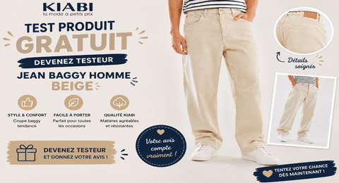 Test Produit Kiabi jean baggy homme beige